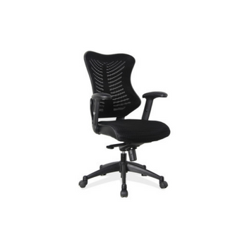black mesh chair with arrow down pattern